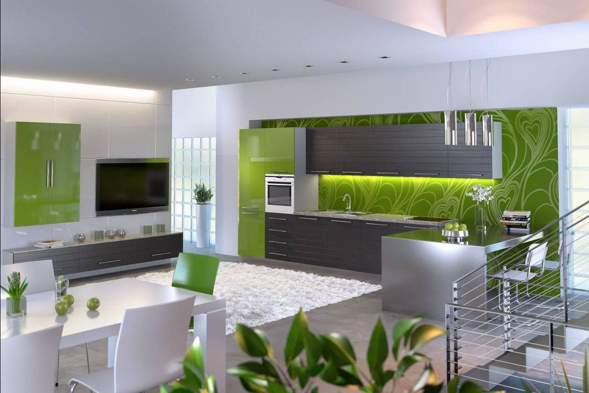 Дизайн зеленой кухни 7770