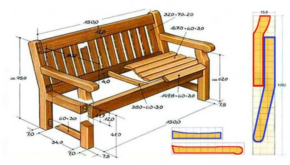 Садовая скамейка чертеж